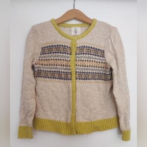 VTG Lands End Kids Sweater Cardigan Size 5-6 Fall Warm Fair Isle Yellow Unique